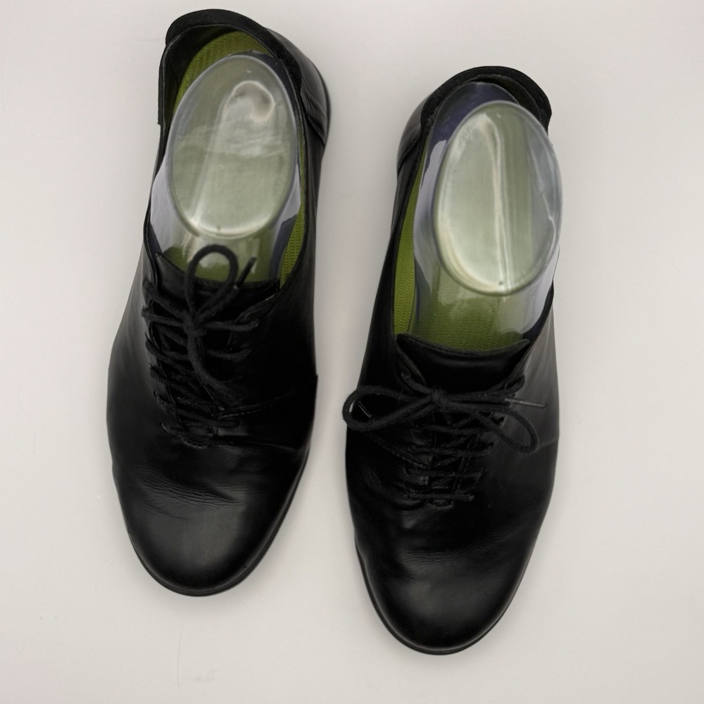 Mephisto Oxford Shoes Womens Black Leather Lace Up Comfort Flats Caoutchouc Sole